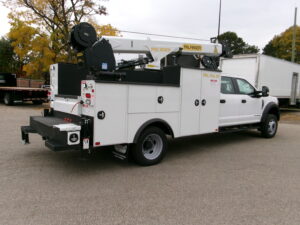 Rear Side View of a Service Truck With Crane | Royal Truck & Utility Trailer