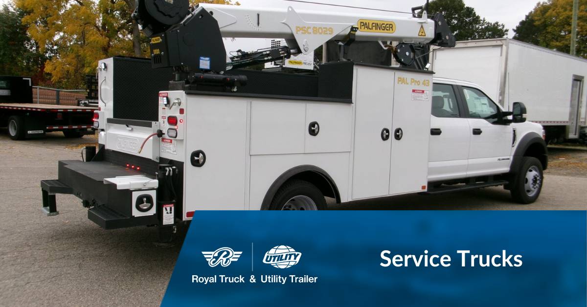 Rear Side View of a Service Truck With Crane | Royal Truck & Utility Trailer