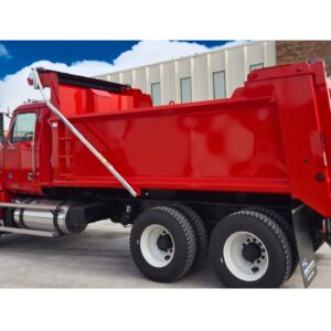 Lanau dump body installed on red truck at Royal Truck & Utility Trailer